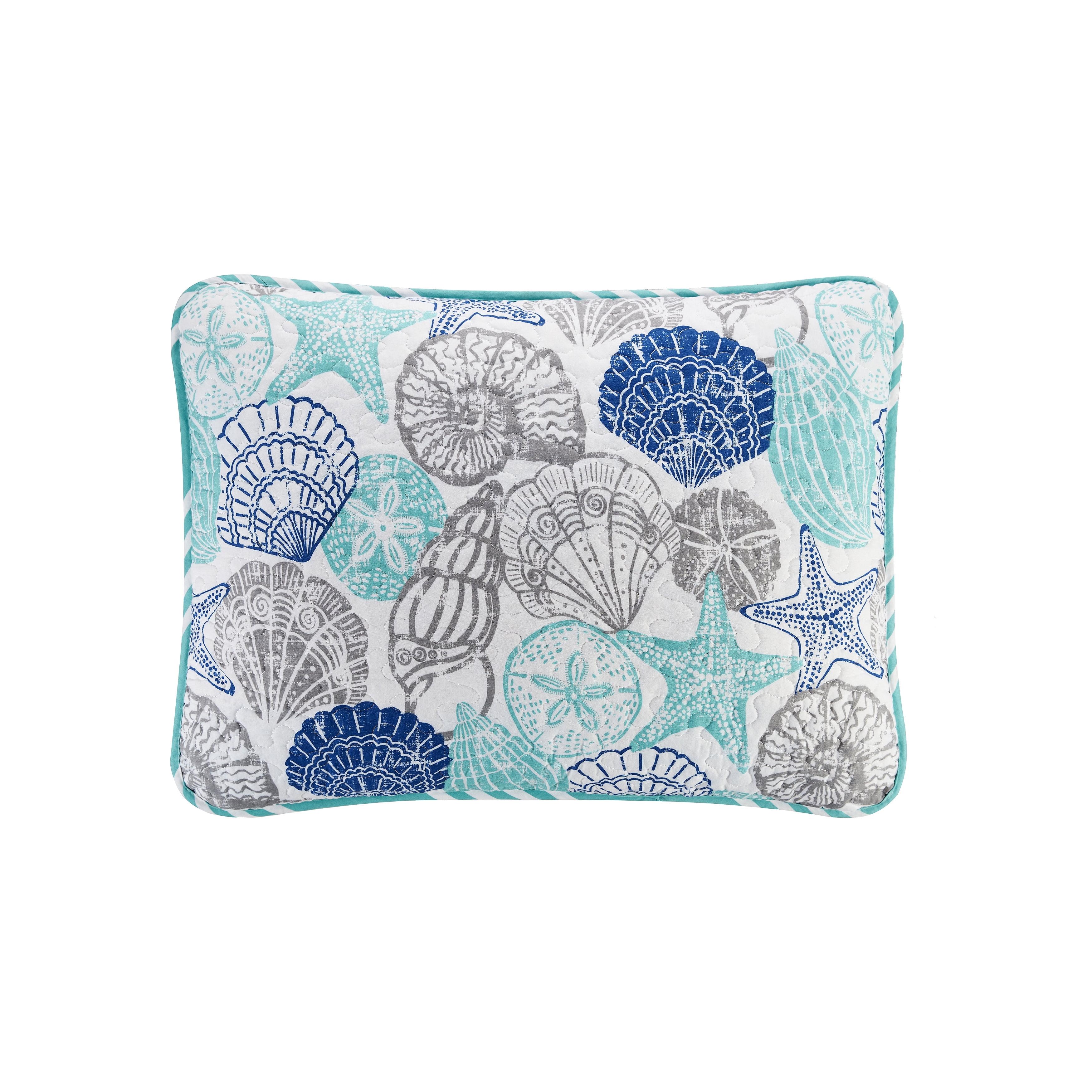Bedding 4-piece Reversible Quilt Set, Gray/Blue/Aqua, Twin, Seashell & Starfish by Quaint Home