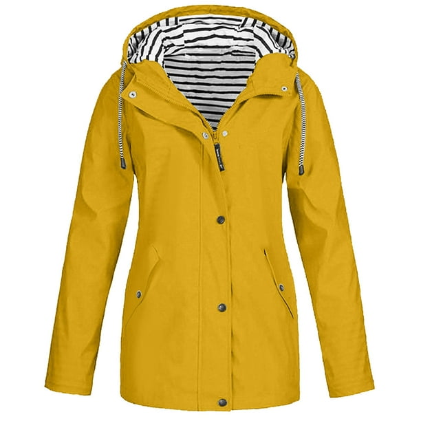 MIARHB Women Solid Rain Jacket Outdoor Plus Size Waterproof Hooded ...
