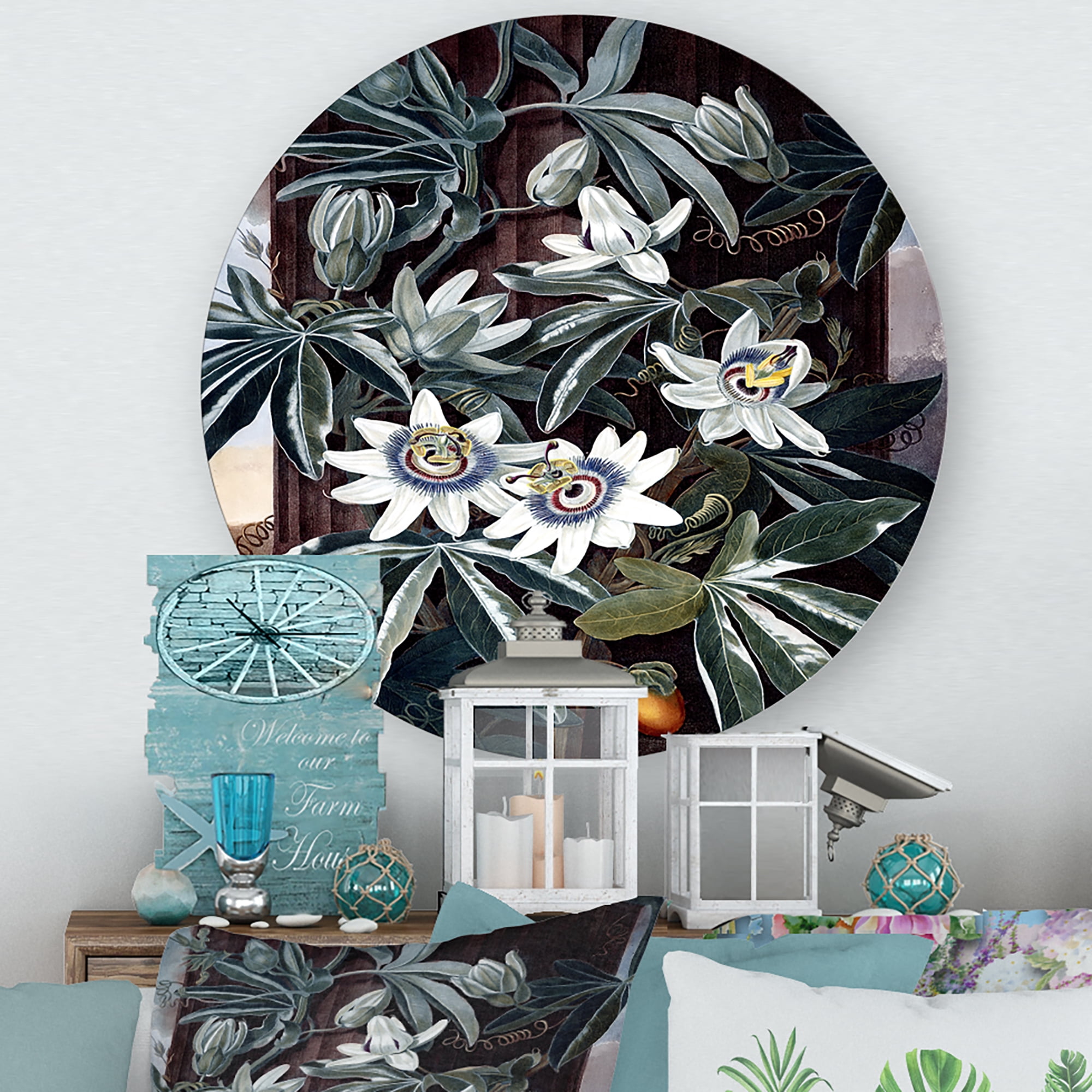 Designart 'Ancient Flowers I' Traditional Circle Metal Wall Art 11x11 - Disc of 11
