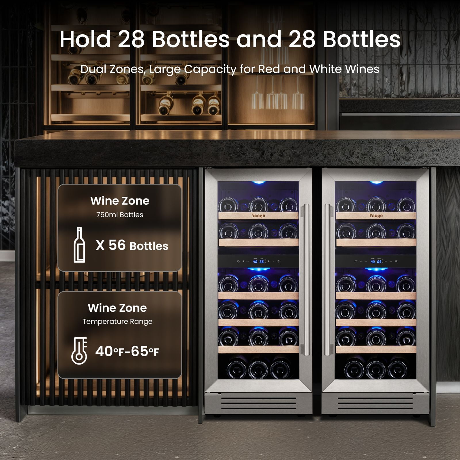 Yeego 30" Wine Refrigerator, Built-in and Freestanding Dual Zone UnderCounter Wine Cooler, Hold 56 Standard 750ml Wine Bottles