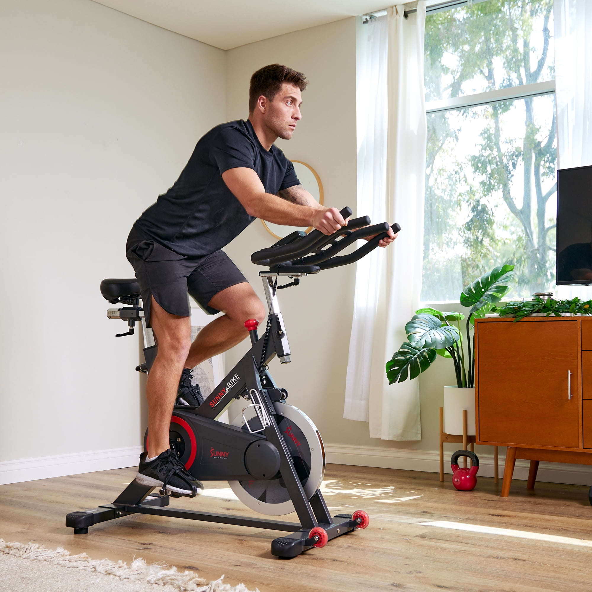 Sunny Health & Fitness Magnetic Exercise Bike, 44LB Flywheel & 300LB Weight Capacity for Intensive Home Workout