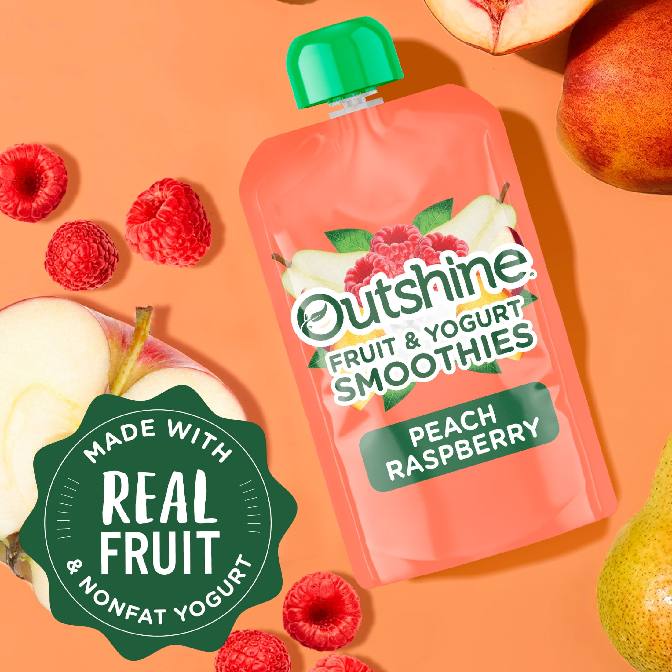 Outshine Fruit and Yogurt On the Go Smoothie Snacks, Peach Raspberry, 3.5 oz Pouches (24 Pack)​