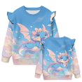 thumbnail image 5 of Uorisanigo Girls Crewneck Ruffle Sleeve Sweatshirt Fall Fashion Pullover Sweaters Casual Blue Dragon Print T-Shirts Toddler Sweatshirt Tops 1-8 Years, 5 of 7