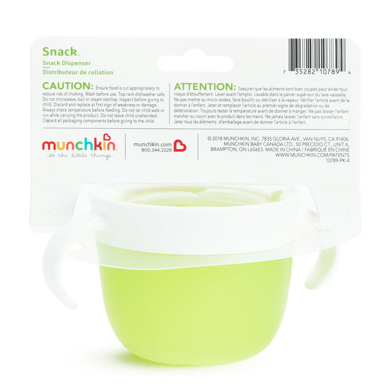 Munchkin Snack Catcher Toddler Snack Cups, 4 Pack, Blue/Green/Pink/Purple