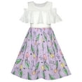 thumbnail image 1 of Girls Dress Chiffon Tulip Flower Ruffle Cold Shoulder White Pink 14, 1 of 7