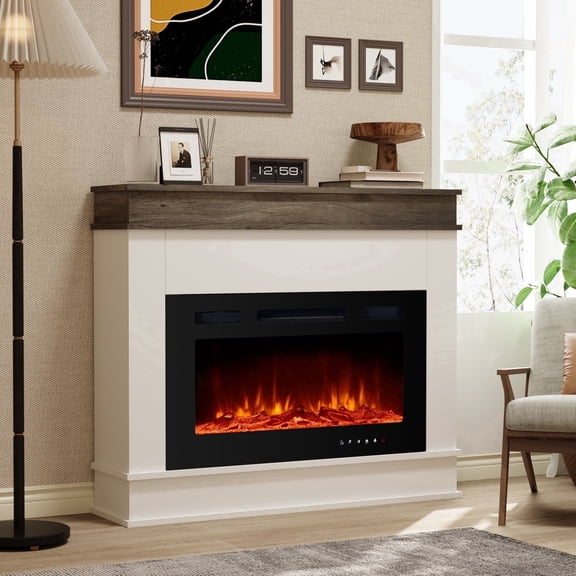 Maxhonor White Freestanding Electric Fireplace, 30” Insert, Overheating Protection & Minimalist Design