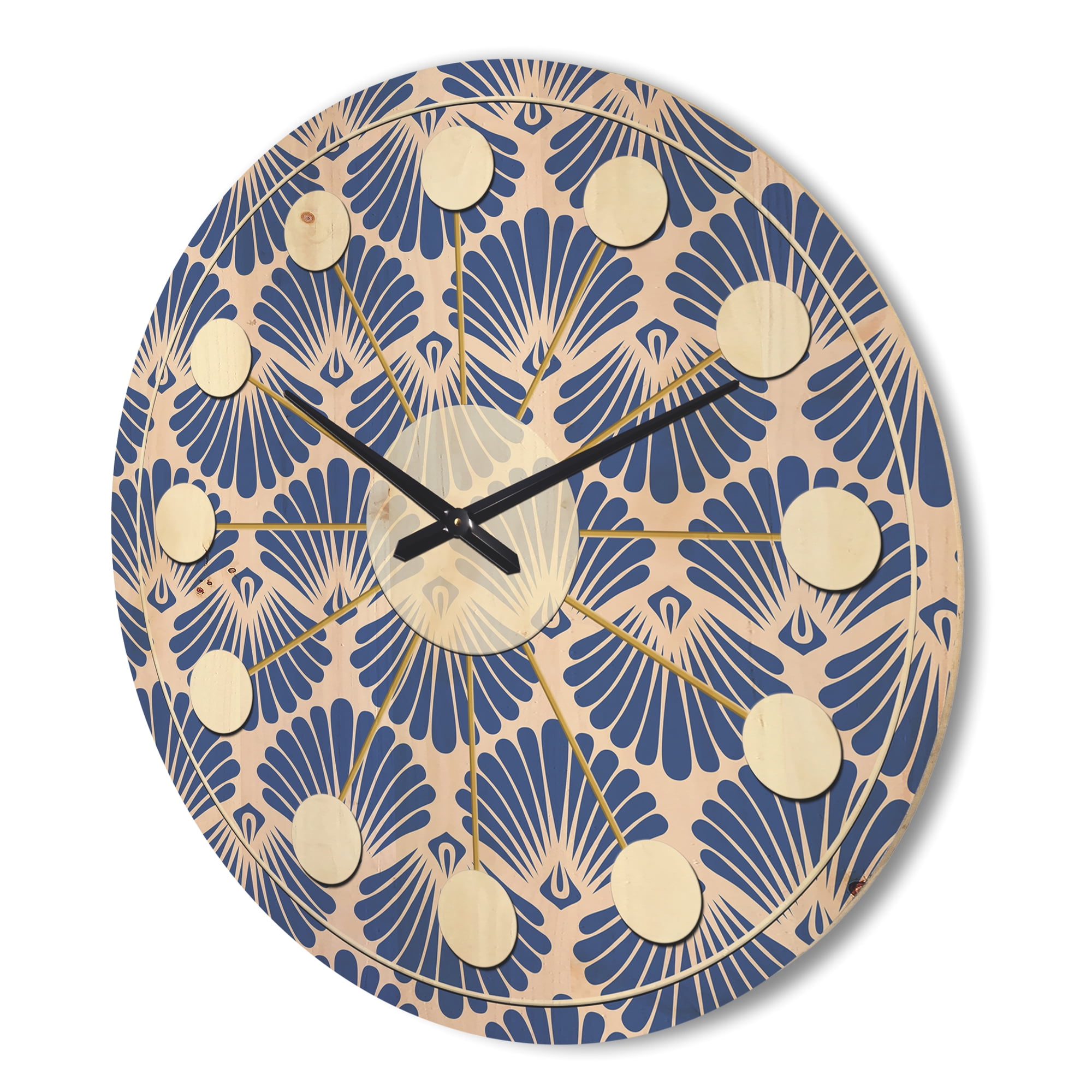 Designart 'Blue Waves Retro Pattern' Mid-Century Modern Wood Wall Clock