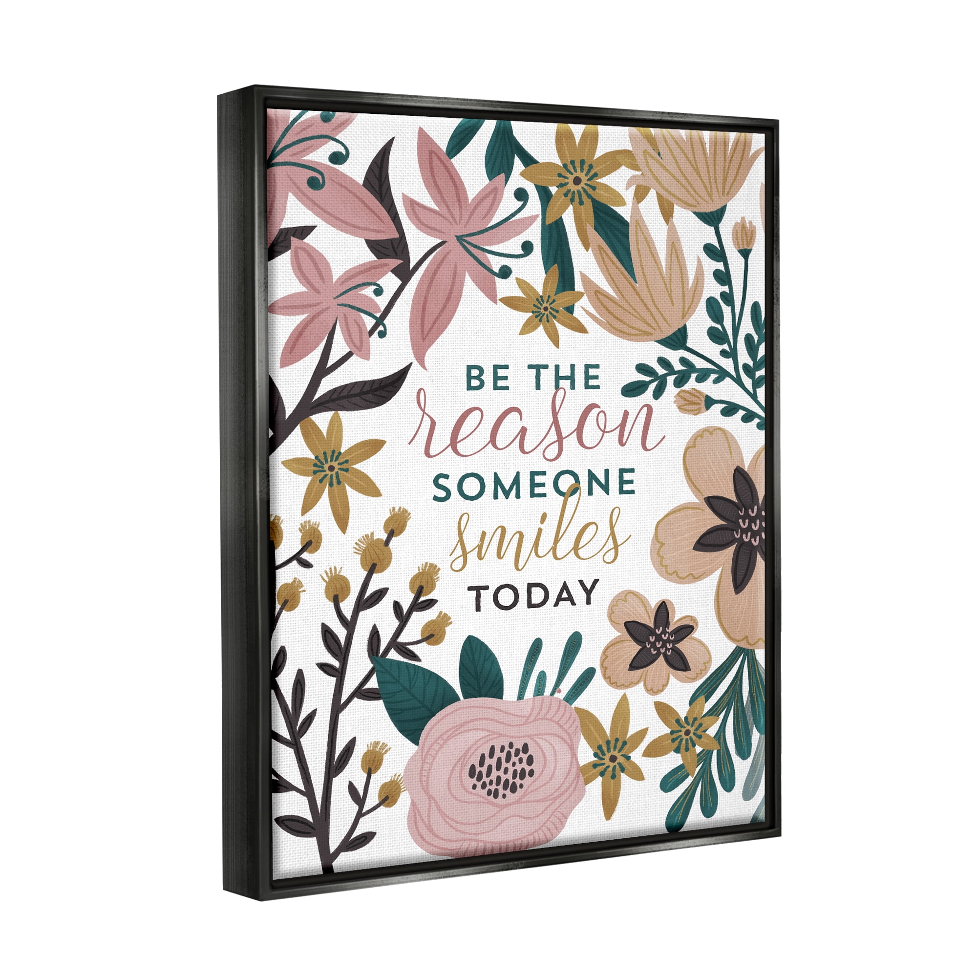 Stupell Industries Be the Reason Phrase Botanical & Floral Painting Black Floater Framed Art Print Wall Art, 25 x 31