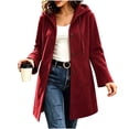 thumbnail image 2 of MOONDU Women's Faux Suede Coat Pea Coat Hooded Button Down Mid-Length Drawstring Long Sleeve with Pockets Casual Fall Winter Daily Wear Top 8 Colors, 2 of 8