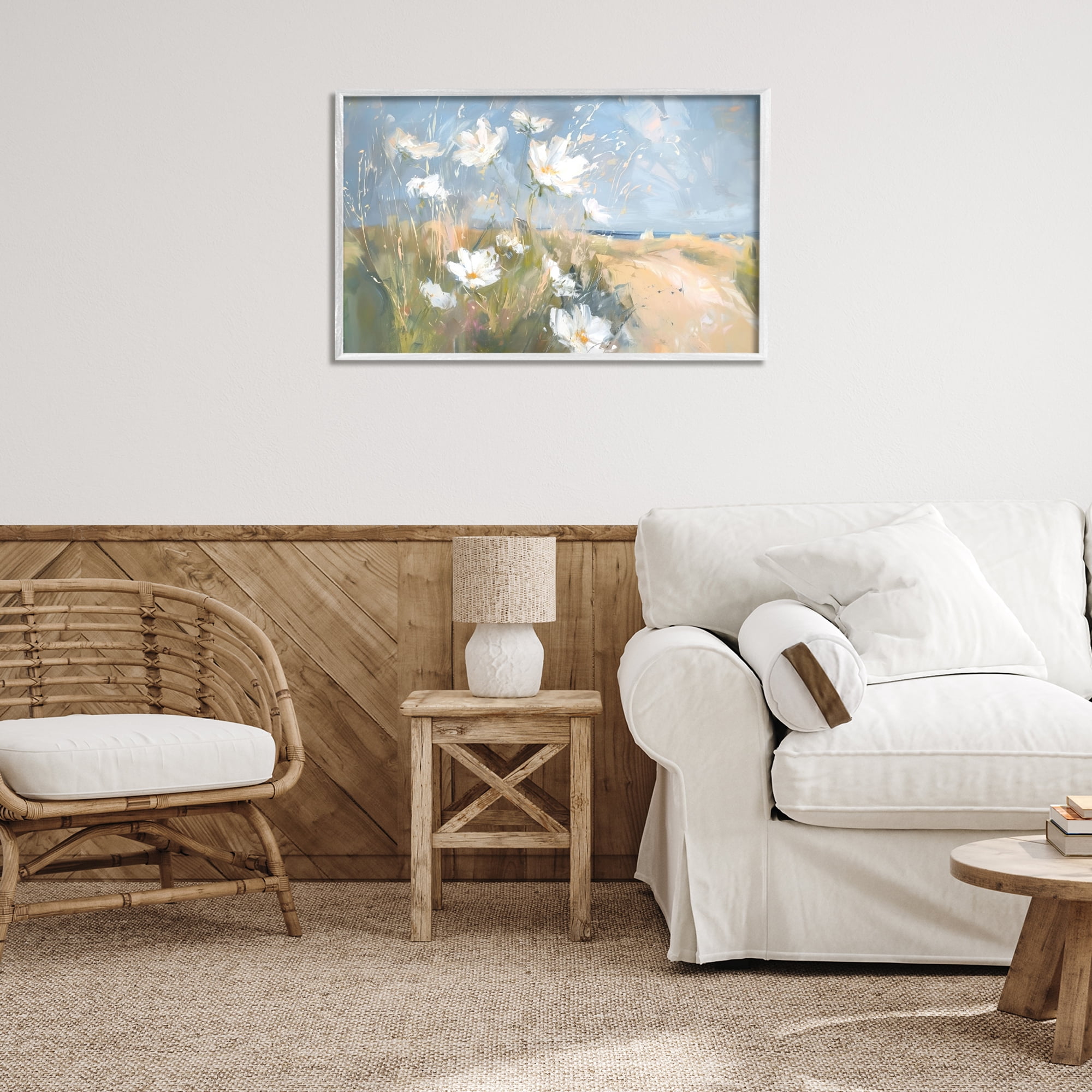 Stupell Industries Seaside Wildflowers Scenery Botanical & Floral Painting White Framed Art Print Wall Art, 30 x 20
