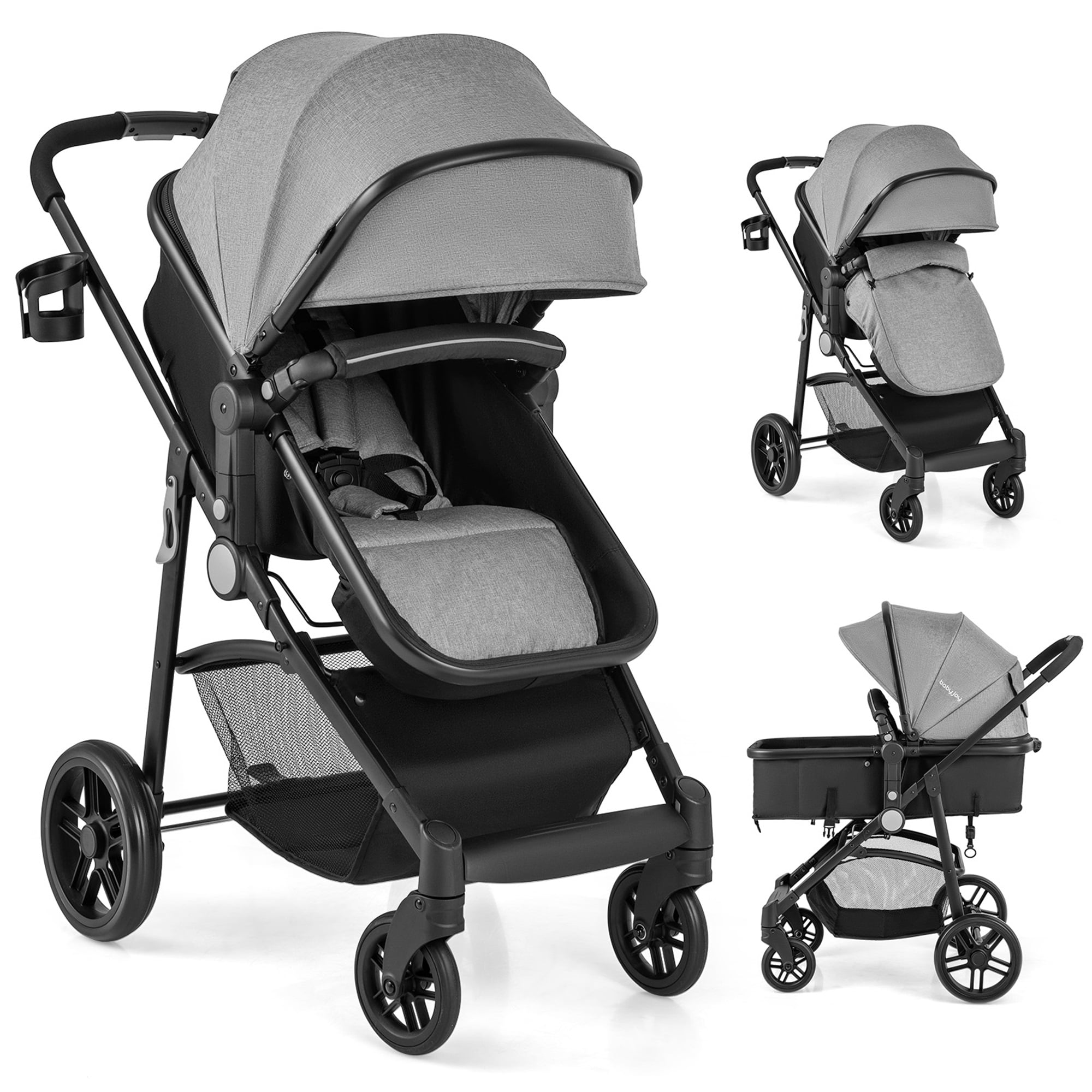 babyjoy グレー ベビーカー Babyjoy 2 in 1 Foldable Baby Stroller Kids Travel Newborn Infant