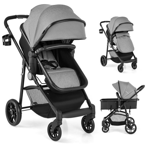 Babyjoy  2 in 1 Foldable Baby Stroller Kids Travel Newborn Infant Buggy Pushchair 22 lbs Gray