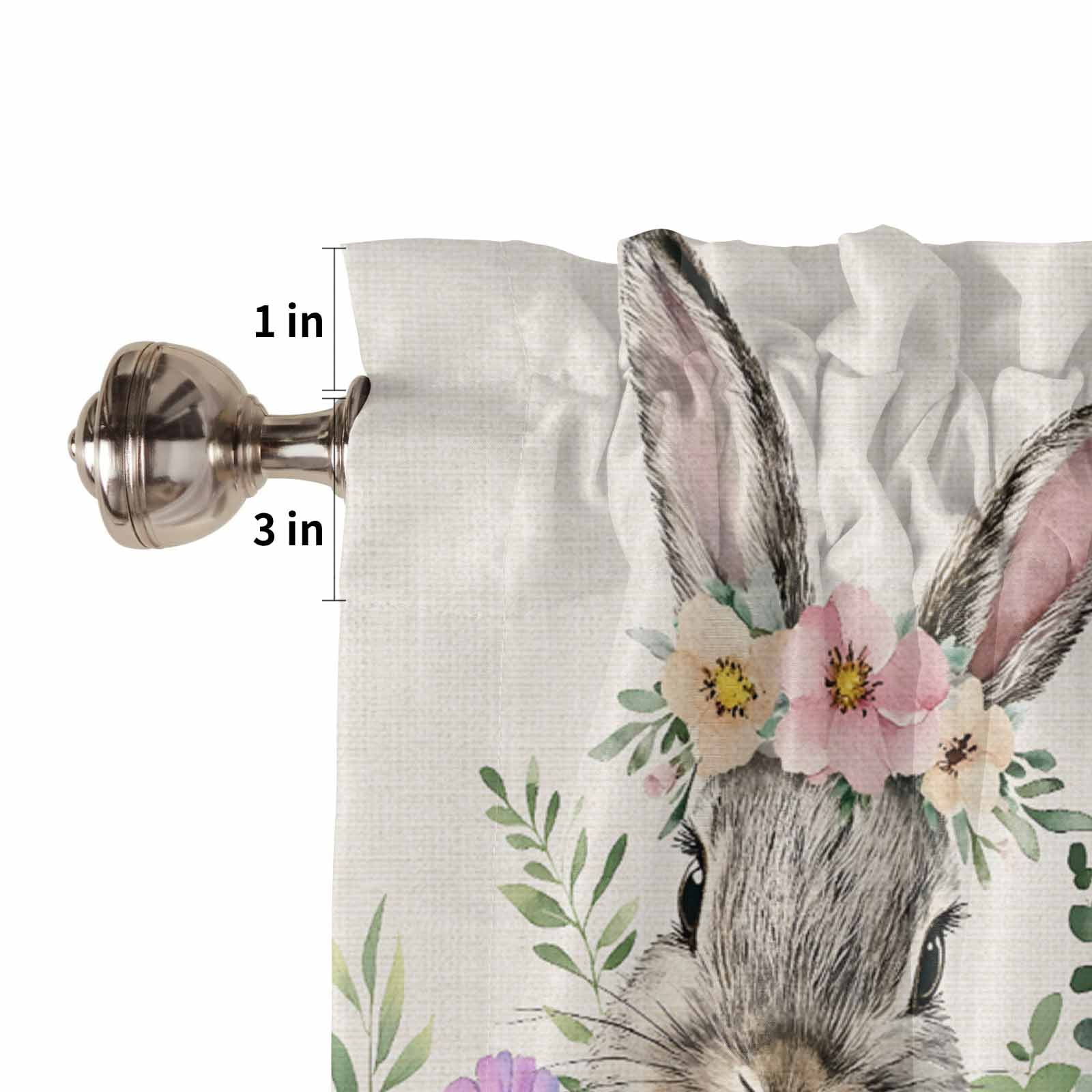 Happy Easter Kitchen Curtains Valances and Tiers Set of 3 Cute Spring Bunny Linen Texture Tier Curtains and Valance for Kitchen Bathroom Small Windows 27.5"W x 36"L (Pack of 3)