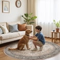 thumbnail image 6 of UERMEI 5'x5' Round Washable Area Rugs for Living Room, Vintage Floral Boho Printed Carpet, Non Slip Indoor Large Rugs for Bedroom Home Decor Carpets, Black/Sage/Brown, 6 of 7