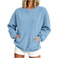 thumbnail image 2 of Yrmaups Cozy Long Sleeve Pullover Sweater for Women, Soft Casual Fall Winter Top, Loose Fit Solid Comfy Knitwear for Daily Wear, Light Blue L, 2 of 6