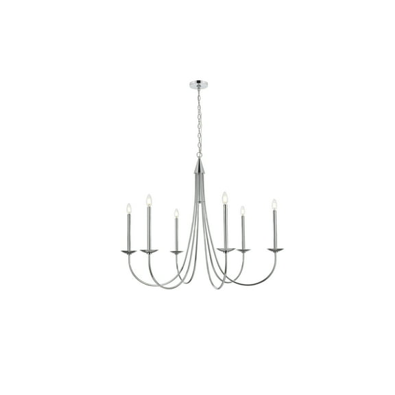 Living District Cohen 42" 6-Light Mid-Century Metal Chandelier in Chrome