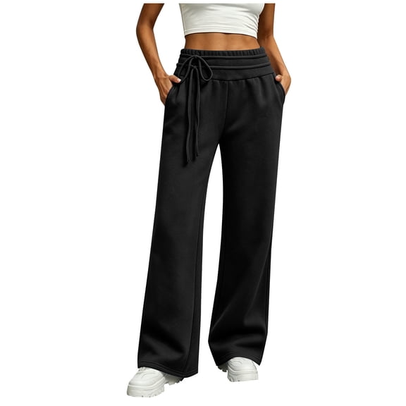 ZHYou No Boundarie Sweatpants for Women Wide Leg Side Tied High Waist Soft Comfy Baggy Fit Pull On Pants with Pockets,Black,Size M