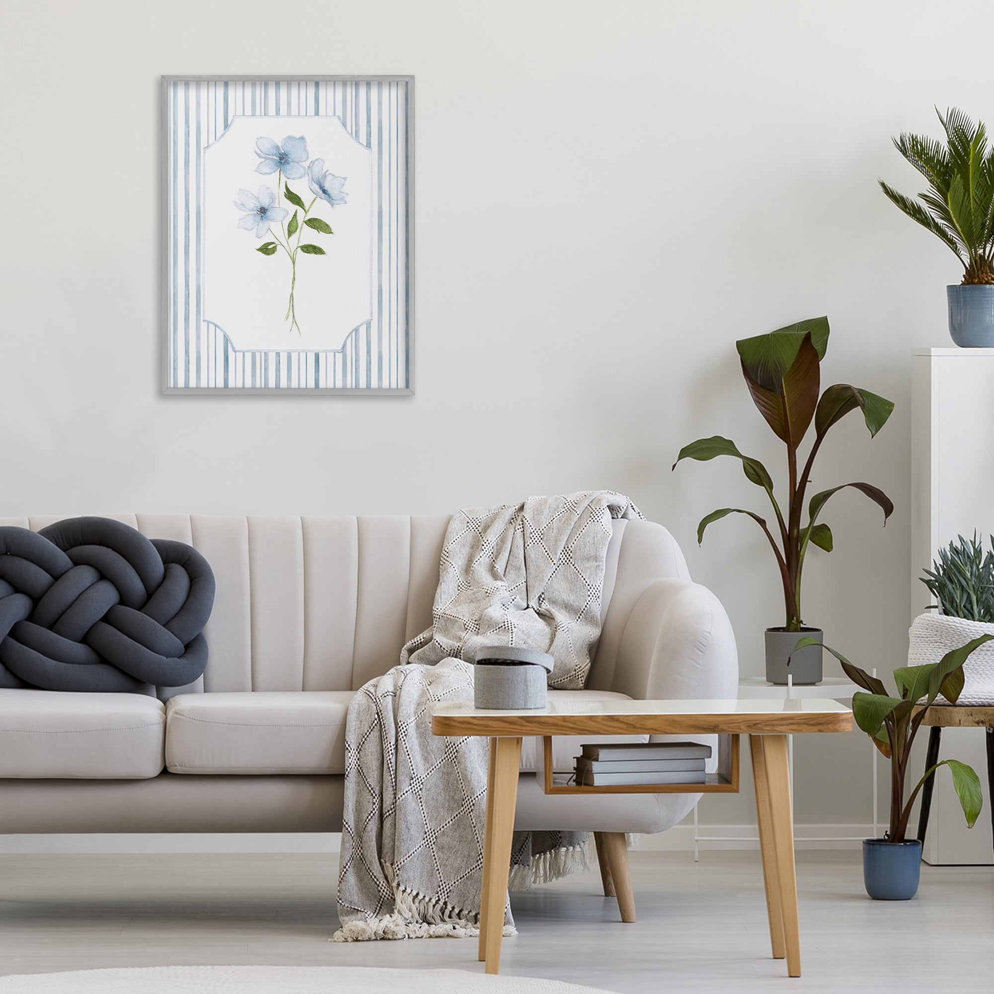 Stupell Industries Soft Blooms & Stripes Gray Framed Giclee Art, design by Tava Studios