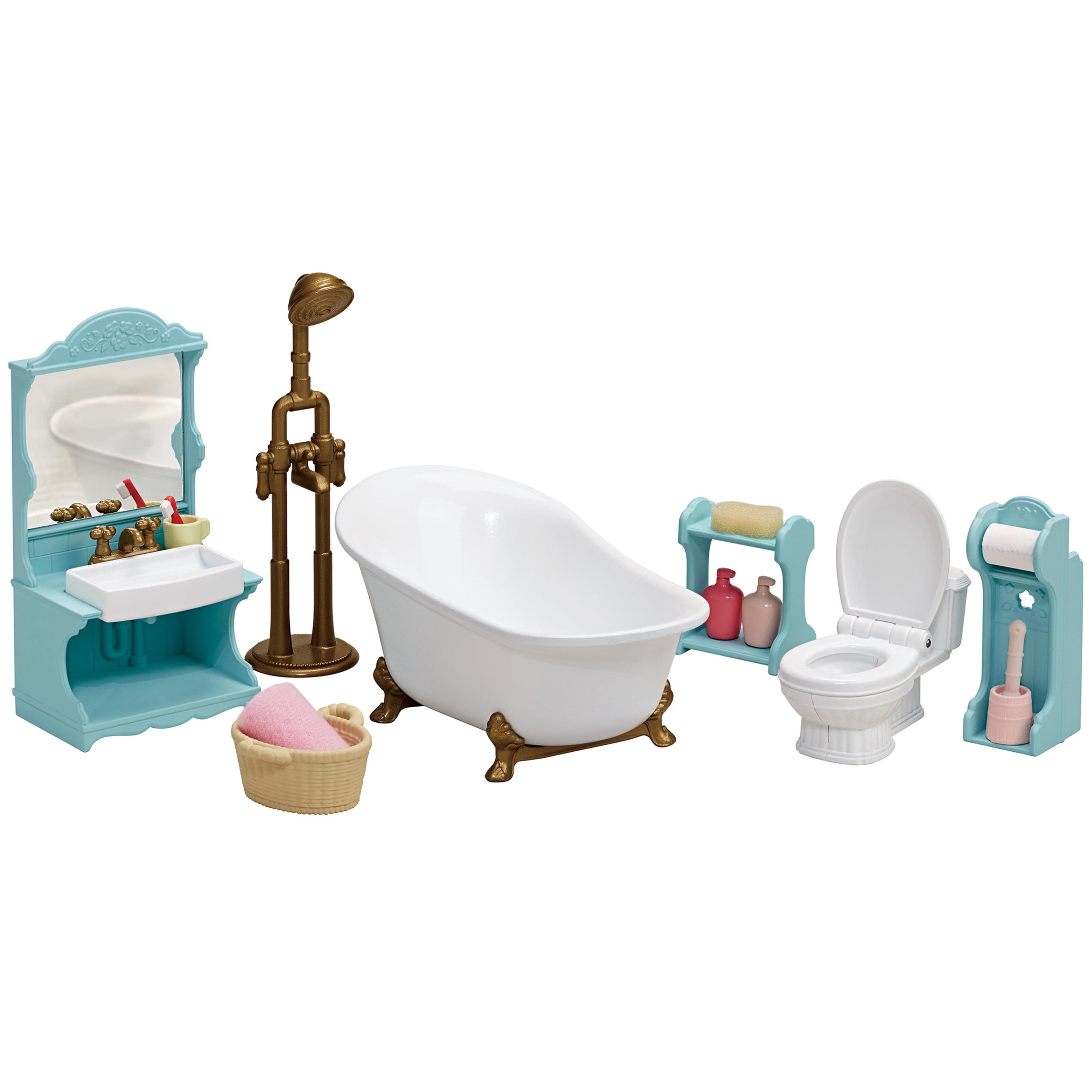 Calico Critters Deluxe Bathroom Set 30 Pcs Accesories Shower Tub Cabinet Mirror 
