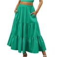 thumbnail image 2 of WREESH Women's Summer Boho Maxi Skirts Elastic Waist Pleated A-Line Flowy Swing Tiered Long Beach Skirt Dress with Pockets Green, 2 of 5