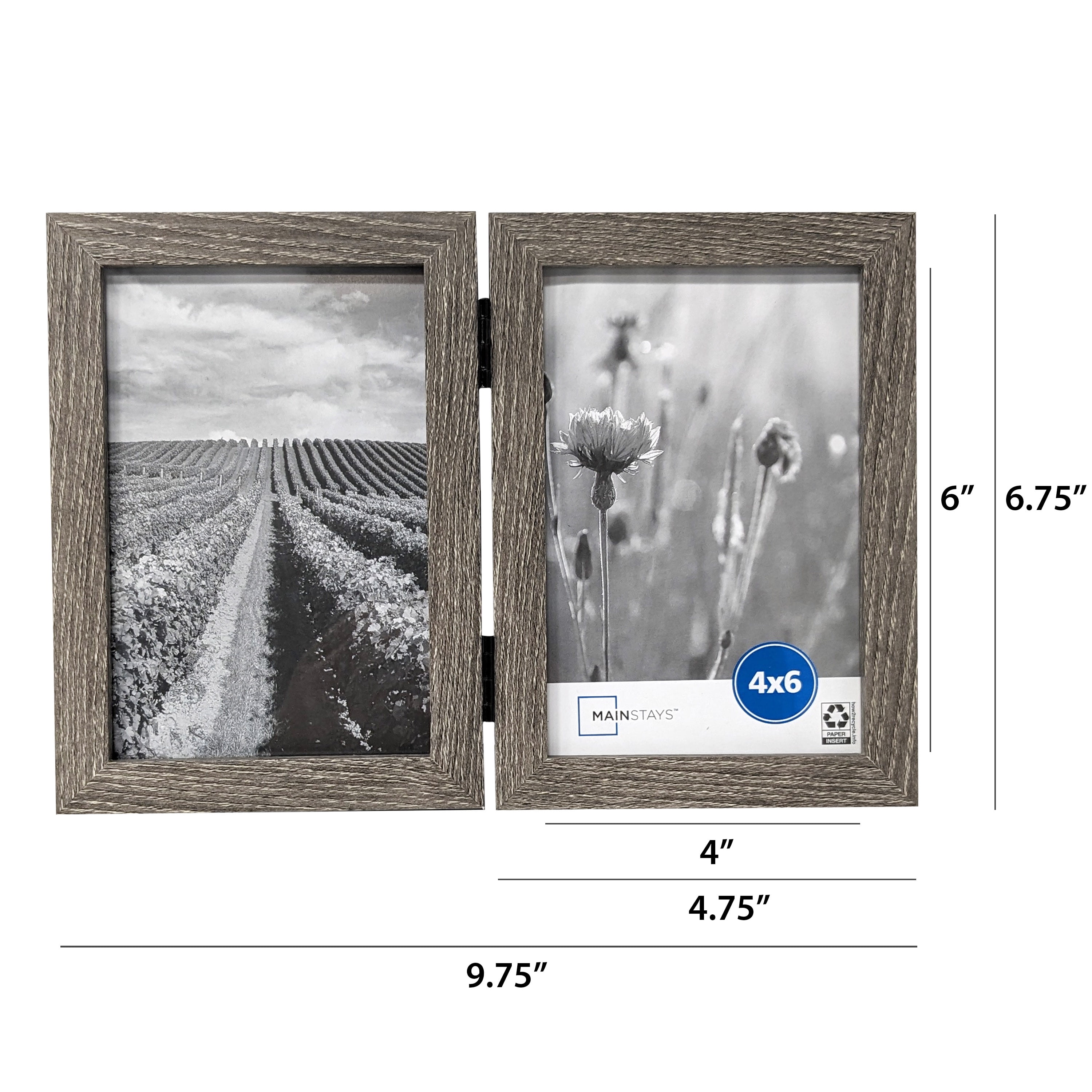 Mainstays – 4x6 Picture Frame – Rustic Gray 2 Photo Hinged Linear Program Tabletop Photo Frame