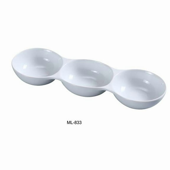 Yanco ML-833 5 oz Well Porcelain Three Divided Bowl, Super White - 13 x 4 in. - Pack of 24