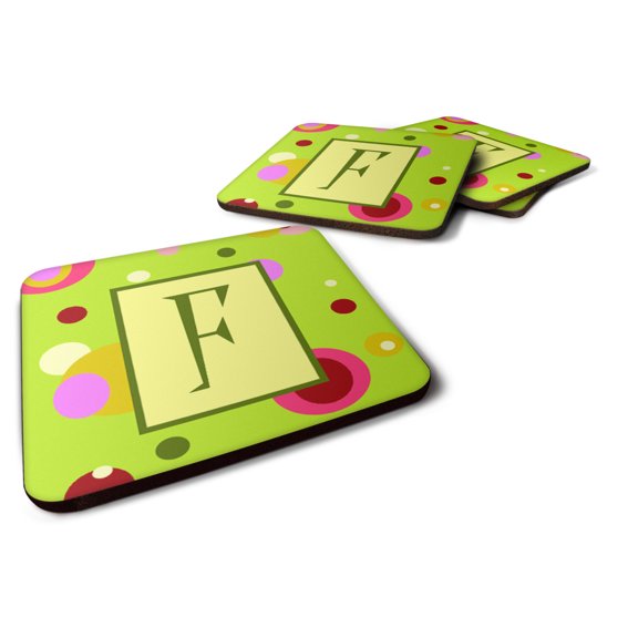 Letter F Monogram - Lime Green Foam Coaster Set of 4