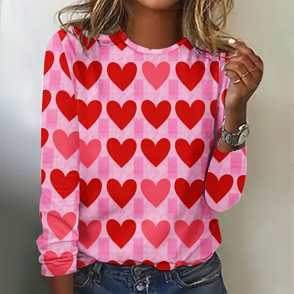 Valentines Day Shirt Women, Womens Long Sleeve Blouses Casual, Fashion Women's Valentine's Day Print Top Loose Comfortable Long Sleeved T-Shirt Crewneck Tops Shirt