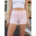 thumbnail image 6 of Women's Summer Fold Over Shorts Solid Color Rivet Low Waist Bodycon Short Pants Streetwear, 6 of 9