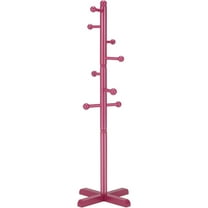 Kids Coat Rack, Freestanding Coat Racks with 8 Hooks 2 Adjustable Height, Tree Coat Rack for Bedroom, Hallway, Entrance, Office, Hats, Handbags,Purse (Dark-Rose)