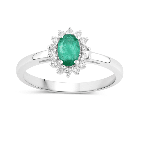 Zambian Emerald Halo Ring Sterling Silver Lab Diamond Ring May Birthstone Jewelry Gift for Her