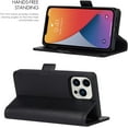 thumbnail image 3 of 2-in-1 Magnetic Detachable Wallet Case for iPhone 13 Pro, Card Slots Holder Genuine Leather Kickstand Shockproof Wrist Lanyard Strap Removable Cover 5G 6.1",Black, 3 of 14