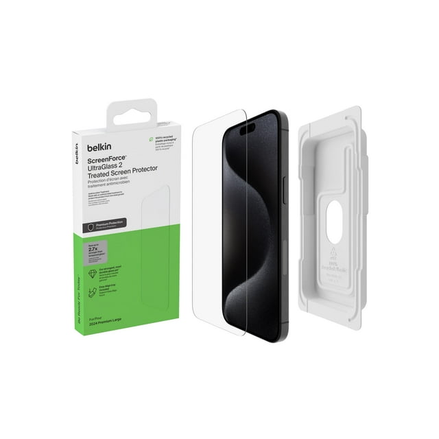 Belkin ScreenForce UltraGlass 2 Treated Screen Protector for iPhone 16 Pro Max - Scratch-Resistant, 9H Hardness Tested Glass w/ Slim Design & Easy Align Tray for Bubble-Free Applicationâ¯