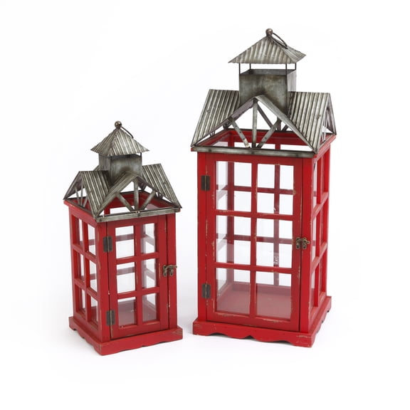 2 Old world Nesting Wood and Metal Lanterns 27 in   Holiday Accent Lantern