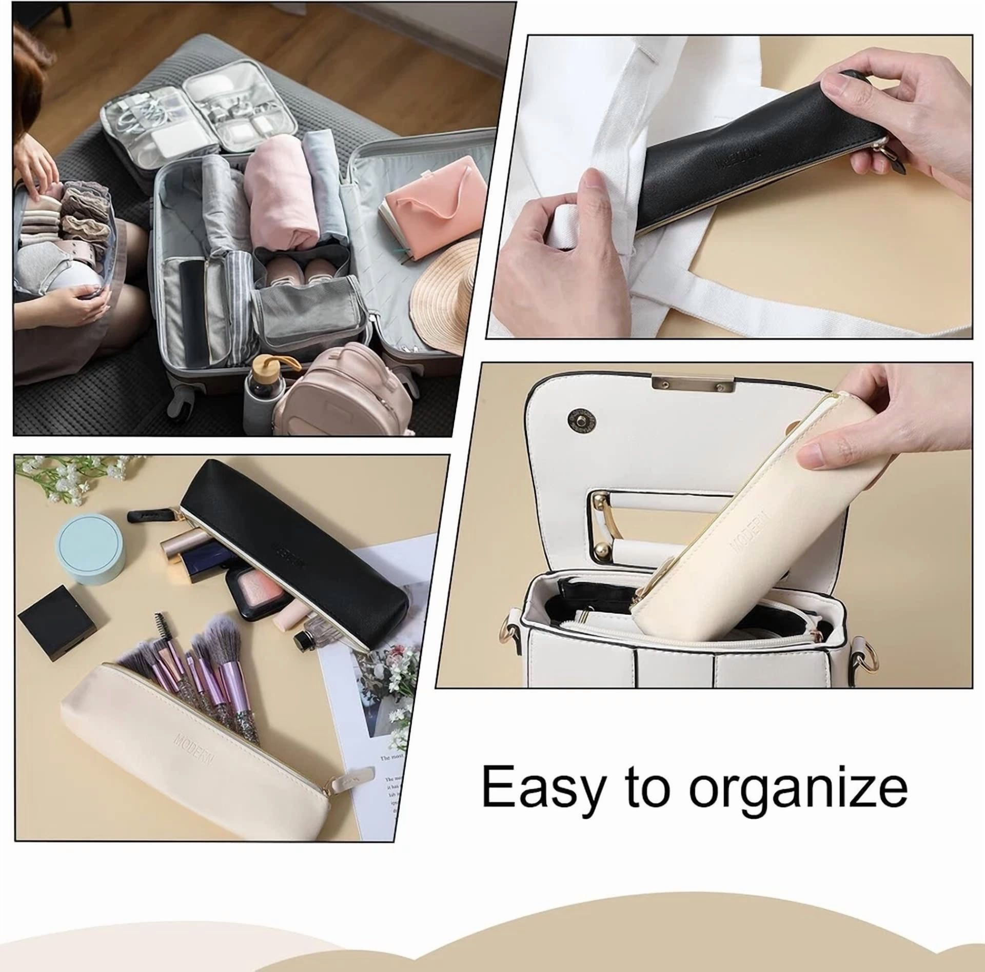 2Pcs Slim Pencil Case Small Pencil Pouch Portable Leather Makeup Brush Bag