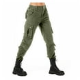thumbnail image 4 of BiZtdJrK Cargo Pants for Women Casual Button Waist Hiking Pants Outdoor Baggy Tactical Pants Solid Color Work Trousers with Multi Pockets, Green, M, 4 of 6