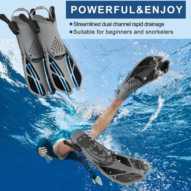 Palmes Courtes Adultes – Talon Ouvert, Réglables, Antidérapantes – Pour Apnée, Plongée, Natation – Noir/cyan, Tailles S/M Et L/XL