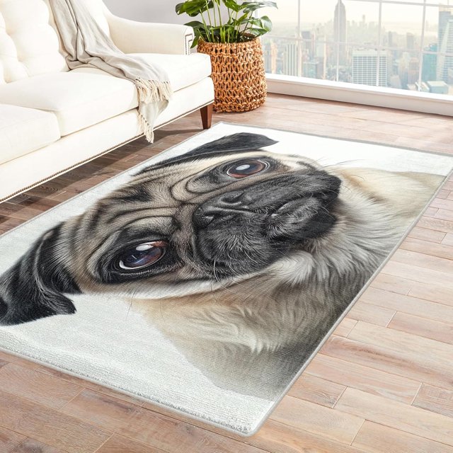 Pug Rug & Home Decor - Dog Rugs for Entryway, Front Door Mat Indoor Entrance, Washable Rugs, 2x3 Rug, Non Slip Soft Low Pile Small Area Rug, Dog Lover Carpet & Room Decorations X-&254