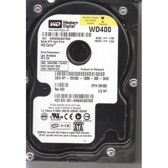 WD400BD-75JMC0, DCM HSBHNTJCH, Western Digital 40GB SATA 3.5 Hard Drive
