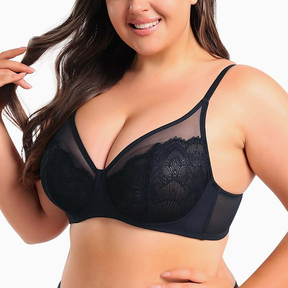 Homlouue Minimizer Bra Underwire Bras for Women Plus Size Full Coverage Lace Support Bra (Black 38D)