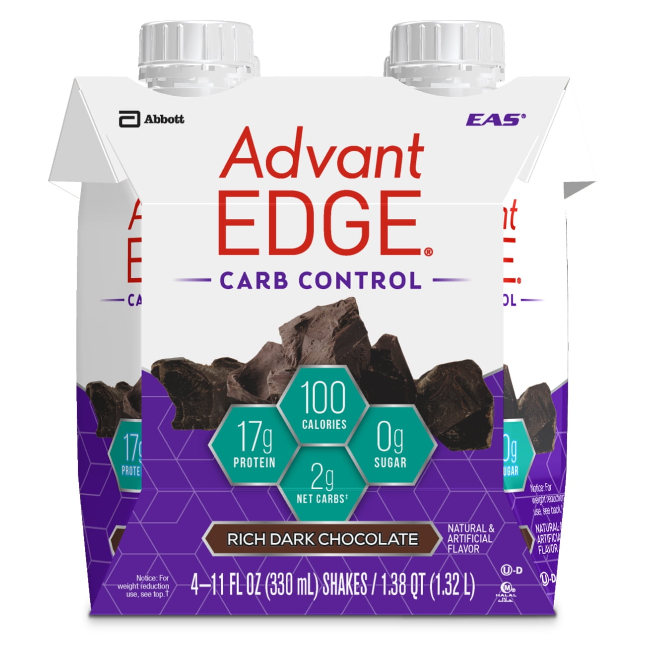 EAS AdvantEdge Pure Milk Deluxe Dark Chocolate Protein Shake 4-11 fl. oz. Cartons by Abbott Nutrition