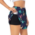thumbnail image 1 of Balery Cartoon Dinosaur Pantalones cortos deportivos para mujer con forro y dos bolsillos, elásticos, para entrenamiento, gimnasio, yoga-Small, 1 of 7