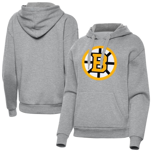 Women's Antigua Heather Gray Boston Bruins Victory Pullover Hoodie