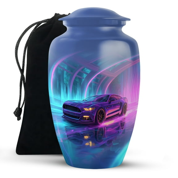KARYLIZ Car Urns for Human Ashes Adult Male, Large Neon Lights Cremation Urns for Human Ashes Female, Memorial Urn For Women & Men