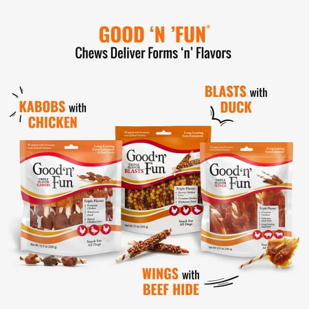 Good 'n' Fun Triple Flavor Wings, Rawhide Chew for All Dogs, 12 oz