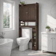 thumbnail image 4 of Aiho 70.3" Tall Over the Toilet Storage Cabinet, Bathroom Organizer Above Toilet with Adjustable Shelves & 2 Side Hooks, Space Saver for Bathroom, Laundry, Dark Brown, 4 of 11