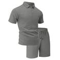 thumbnail image 3 of Havenx Beach Outfit 2 Piece for Men Short Sleeve Button Down Shirts Shorts Lapel Collar Drawstring Textured Outfit Summer Vacation Comfortable Athletic Loose Tracksuit,Dark Gray 3XL, 3 of 6