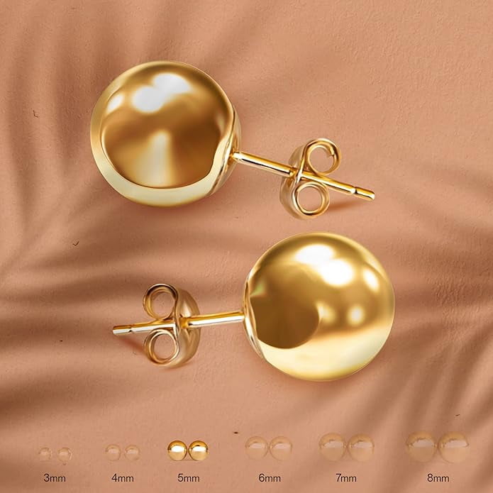 PORI JEWELERS Premium Ball Stud Earrings 14k, Yellow Gold