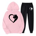 thumbnail image 1 of Gibobby Sudaderas de Forro Polar y Pantalones Sudadera con capucha y pantalones con cuello redondo y manga larga con estampado de y corazón para mujer, trajes(Rosa,XL), 1 of 2