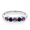 thumbnail image 2 of Gem Stone King 10K White Gold Purple Amethyst and Black Onyx 5 Stone Wedding Engagement Anniversary Promise Ring for Women (0.50 Cttw, Round 3MM, Gemstone February Birthstone, Size 5), 2 of 5